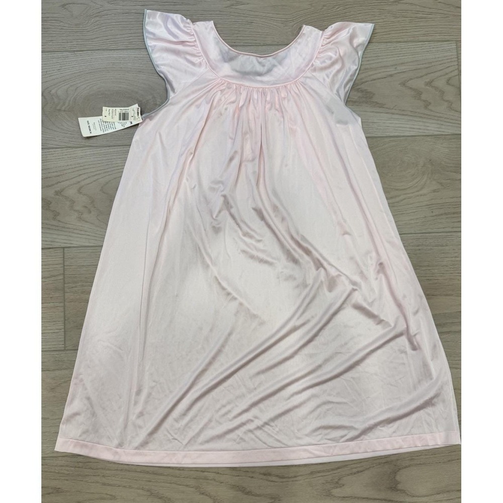 VTG Pink Nightgown Nightie Sz M USA Shadowline Nylon Cap Sleeve Embroidered - Picture 4 of 11